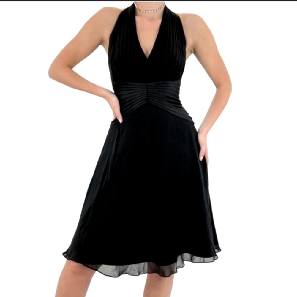 Tadashi Shoji Vintage 90s Black Silk Halter Cocktail Dress, Size 2